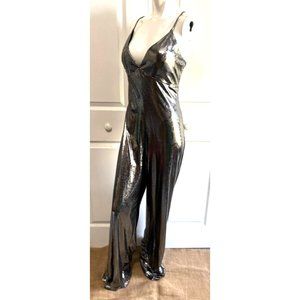 Fashion Nova Sz XL Womens Mettalic Silver Snake Print One Piece Pants Romper